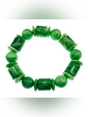 Vintage Green Jade Stretch Bracelet Chunky Geometric Beaded Statement